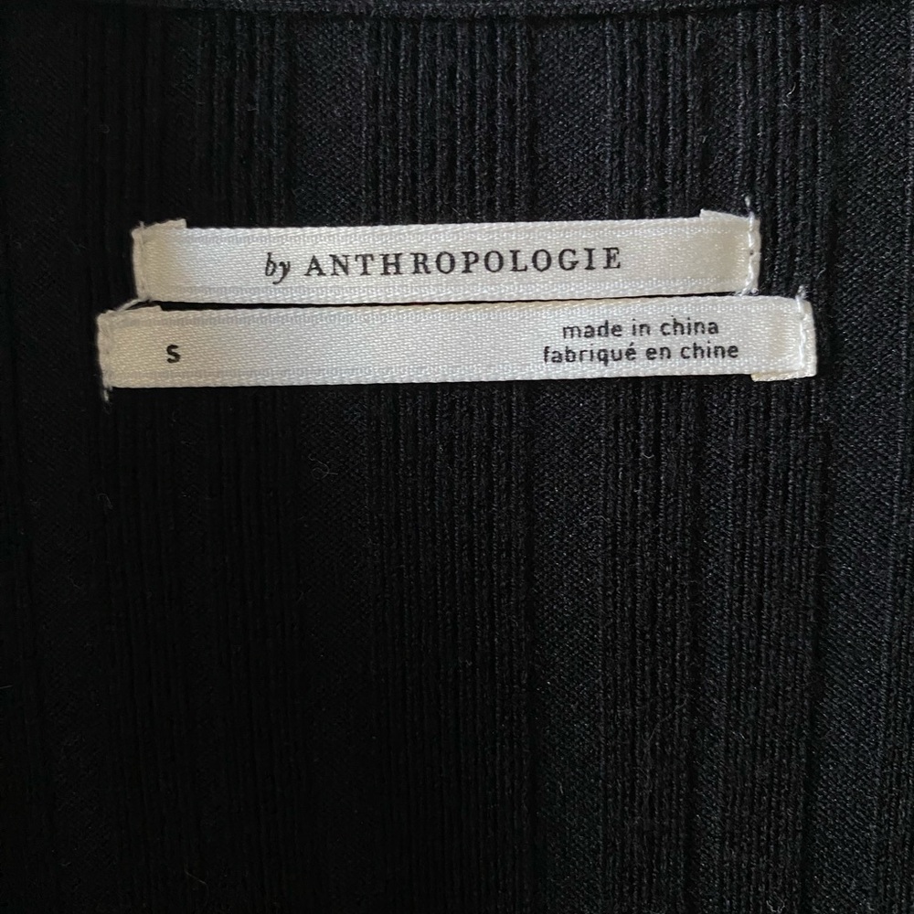 Anthropologie Knitted & Knotted Ruffle Cardigan Black/White Small - Picture 2 of 8